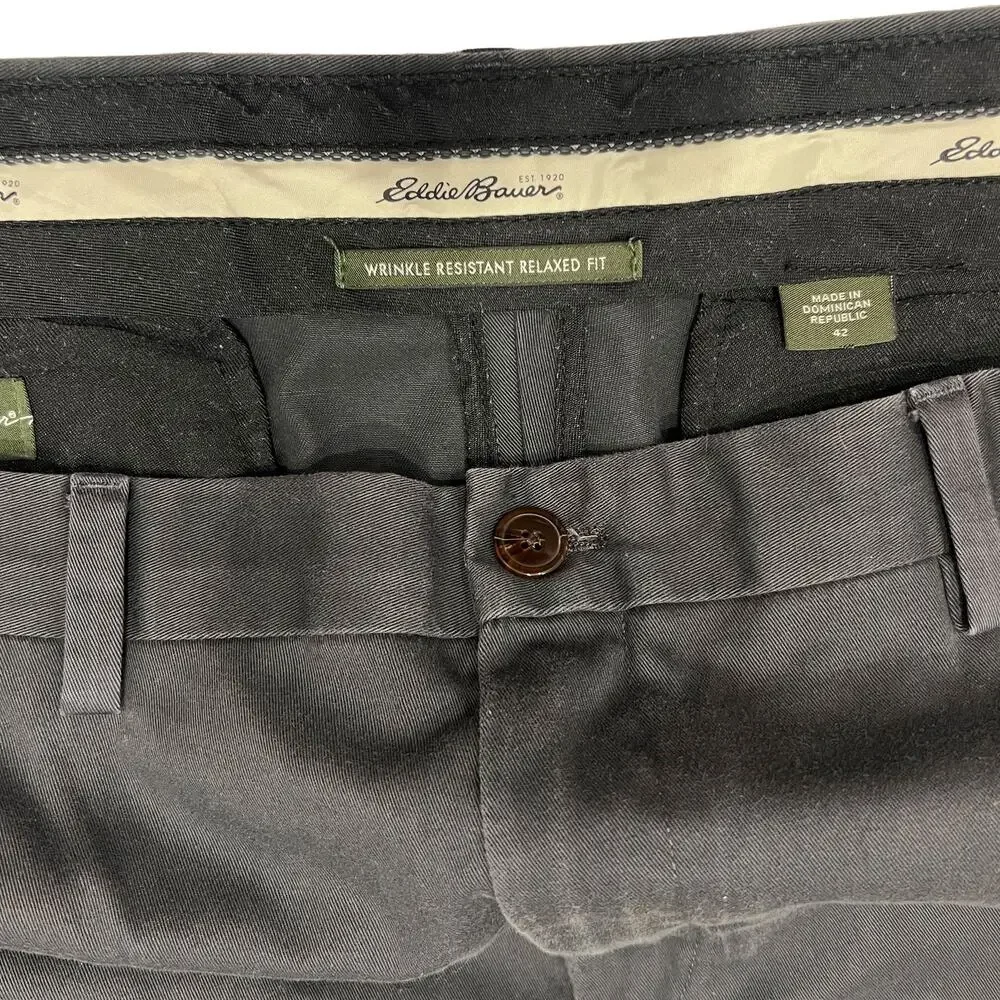 Eddie Bauer Men 42x29 Wrinkle Resistant Relaxed Fit Chino Pants Black Twill